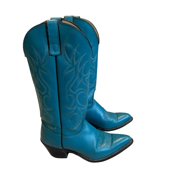 Vintage Sheplers Gorgeous Teal Blue Tall Western Boots. - Picture 5 of 16